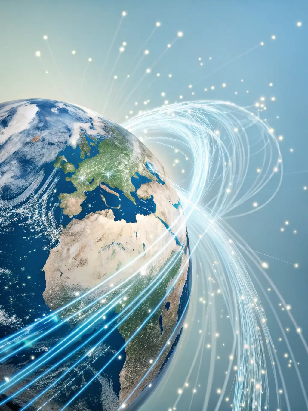 An image of a globe surrounded by encrypted data streams, representing the global server network of a VPN provider.